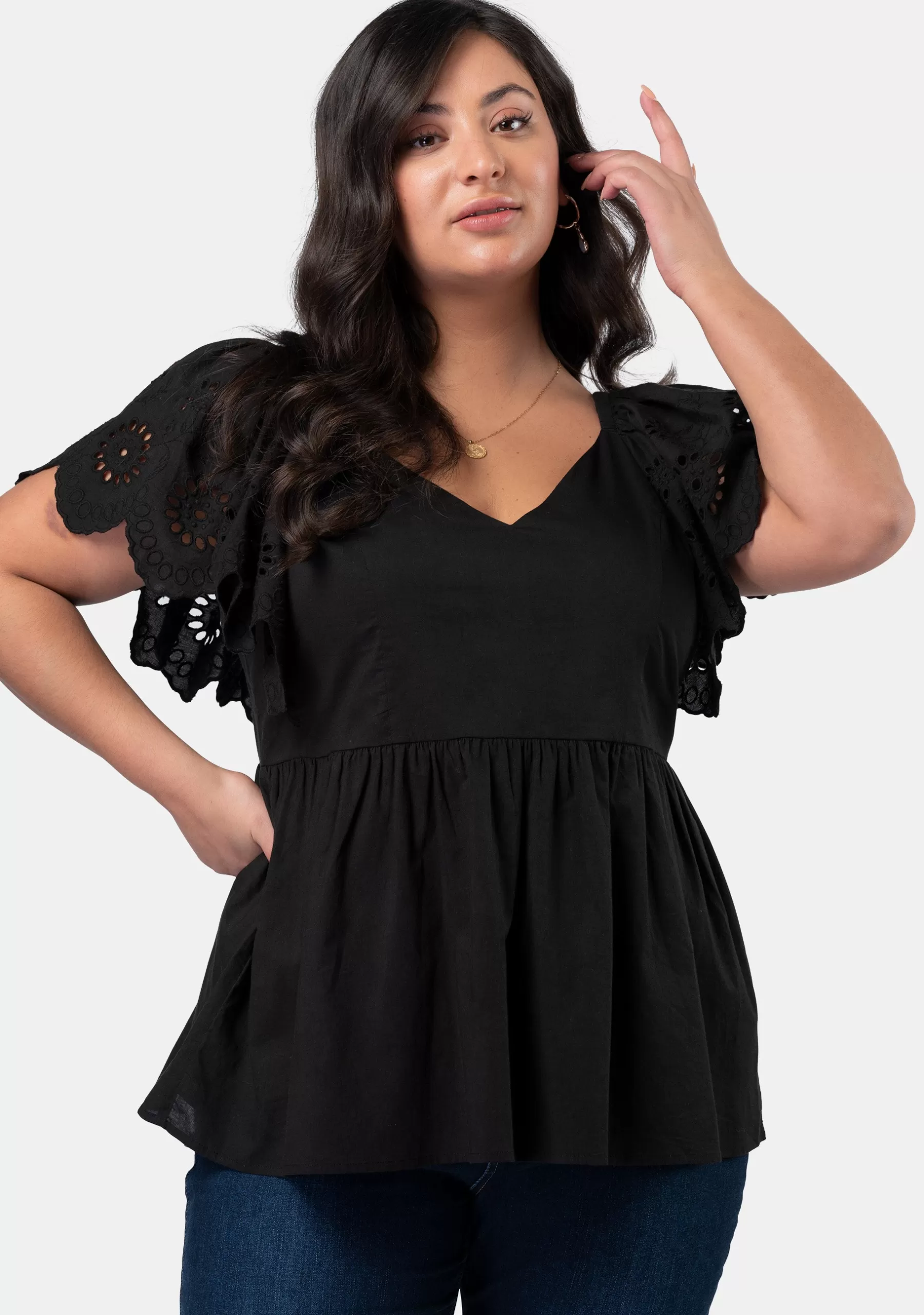 Curve Project Shirts & Blouses>Alexis Broderie Sleeve Top