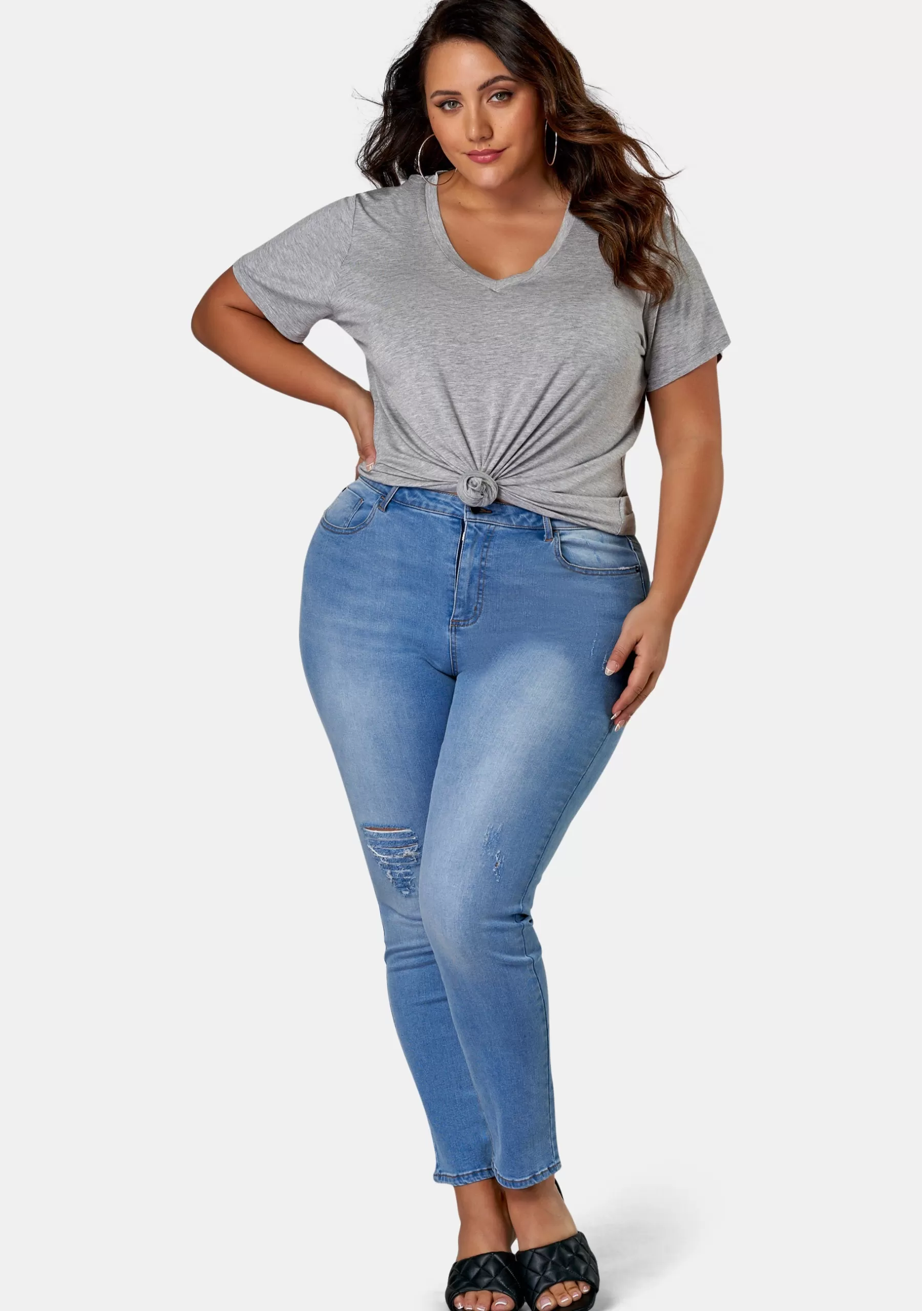 Curve Project Jeans>Amber Ankle Distressed Skinny Leg Jean