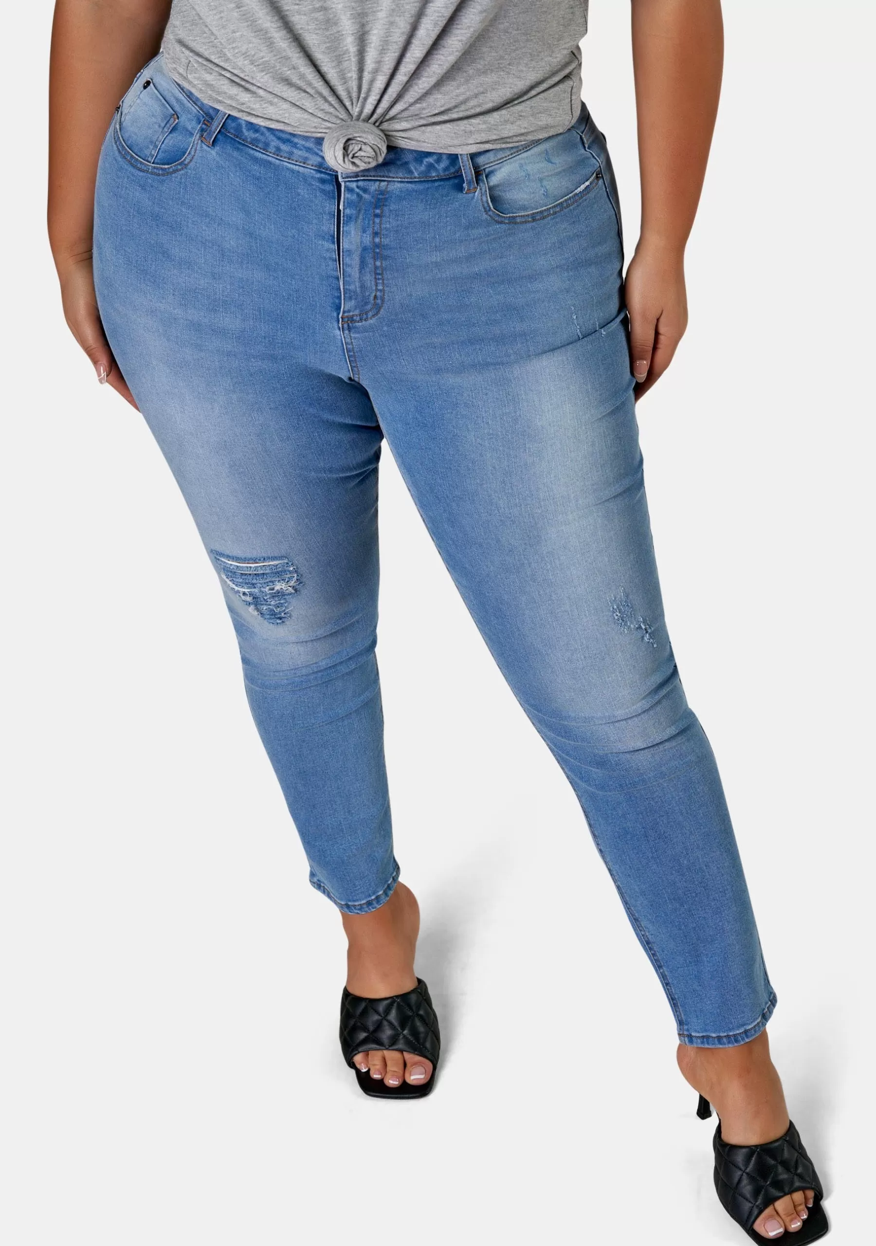 Curve Project Jeans>Amber Ankle Distressed Skinny Leg Jean