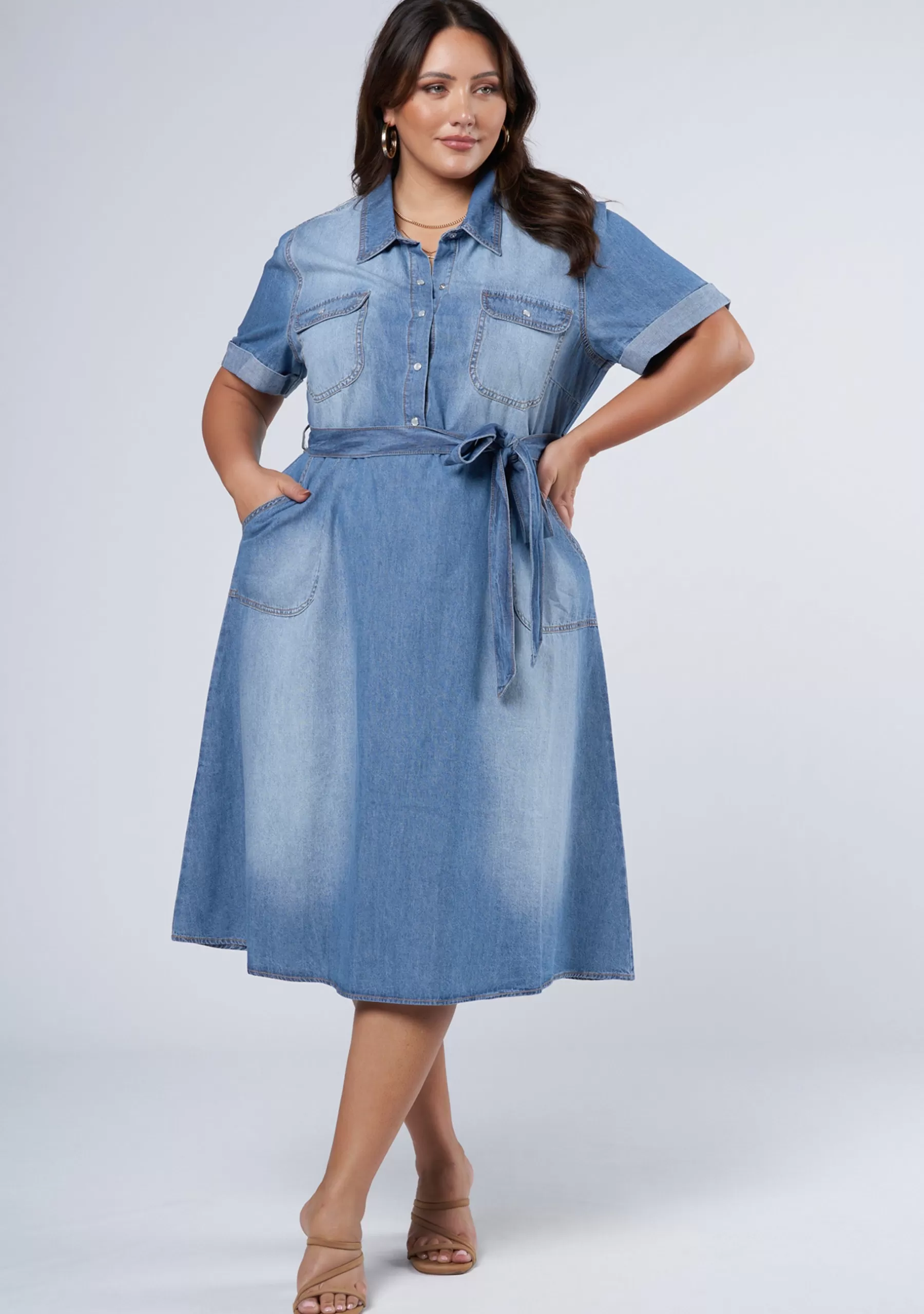 Curve Project Denim | Midi Dresses>Ari Denim Midi Dress