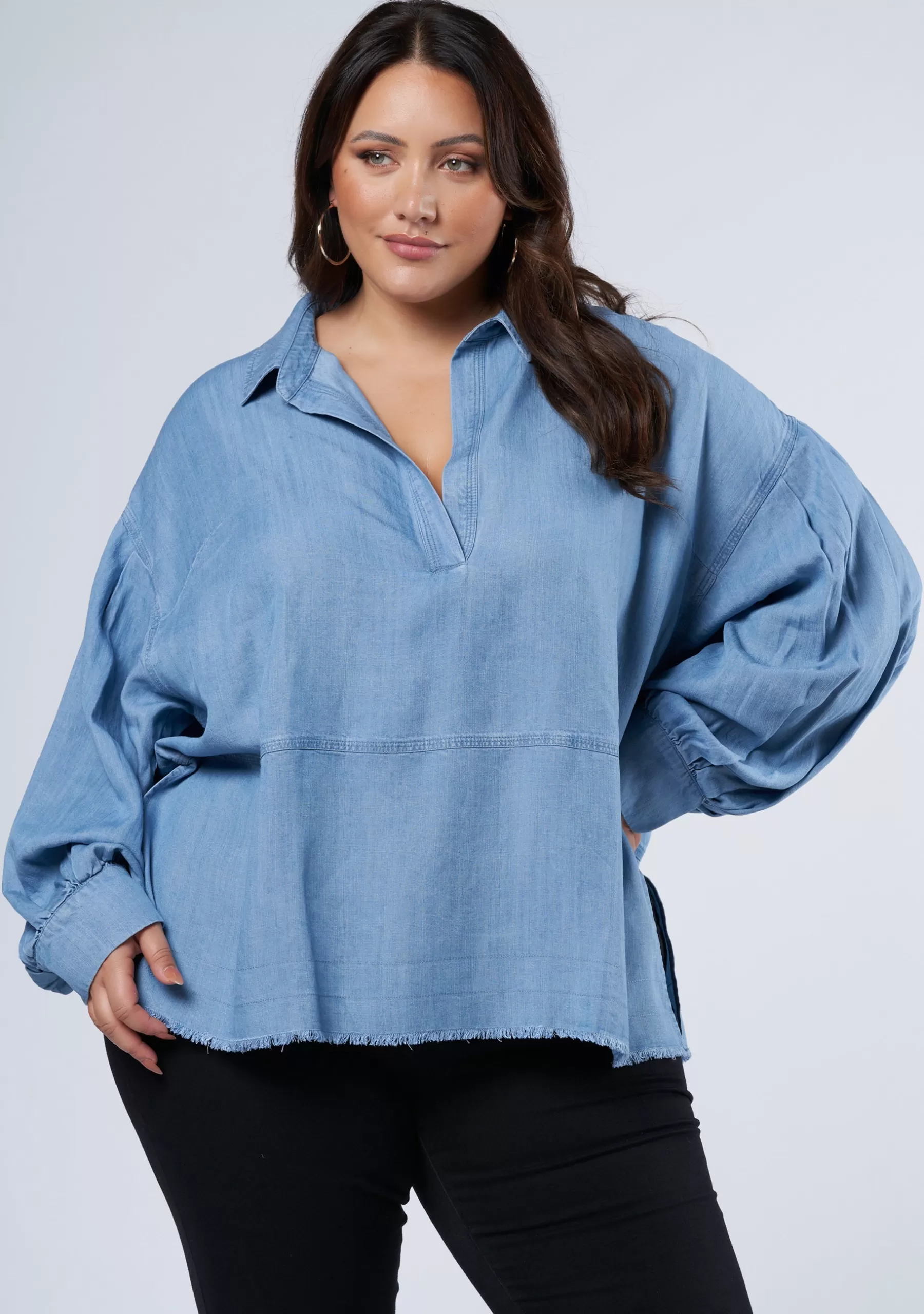 Curve Project Shirts & Blouses>Corbin Chambray Blouse