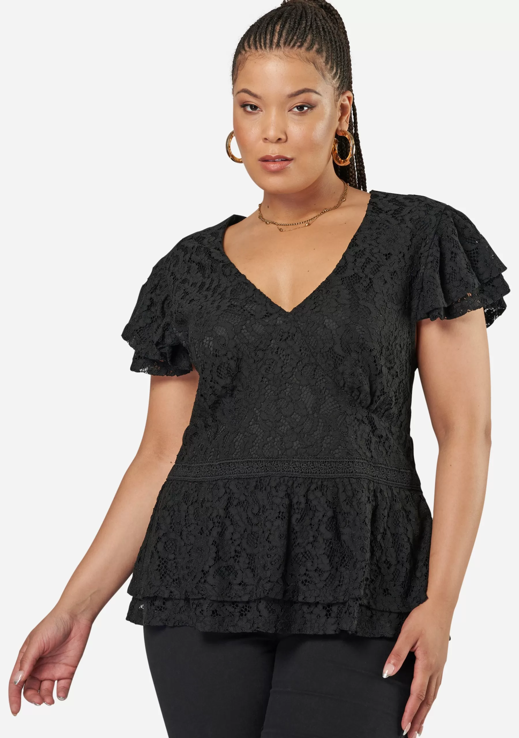 Curve Project Shirts & Blouses>Daisy Lace Peplum Top