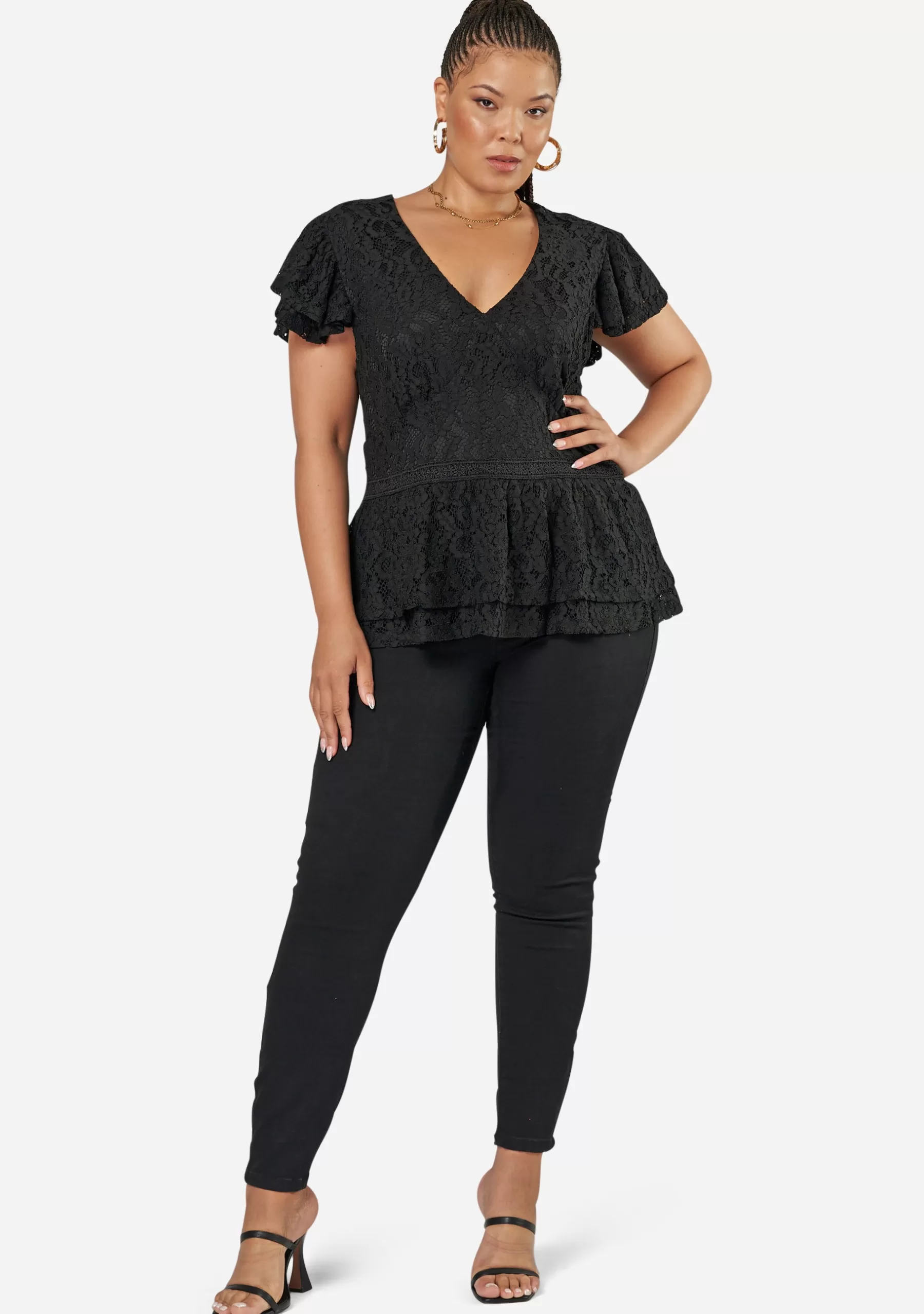 Curve Project Shirts & Blouses>Daisy Lace Peplum Top