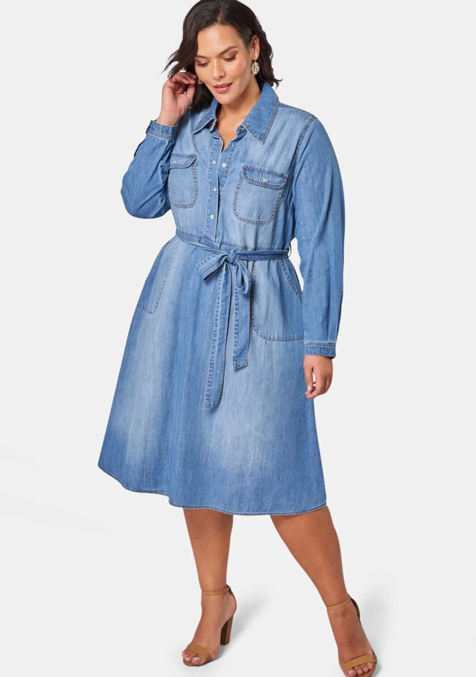Curve Project Denim | Midi Dresses>Dolly Denim Shirt Dress