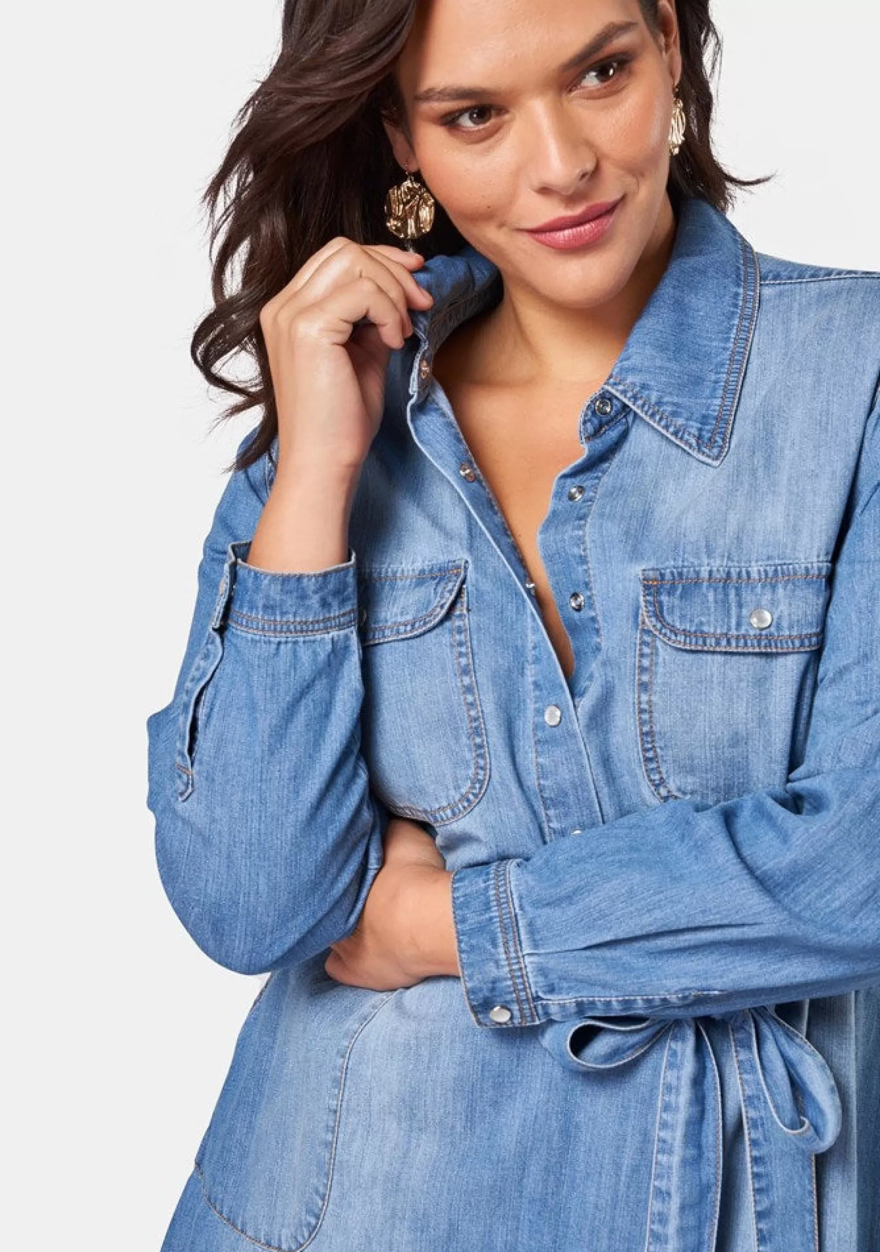 Curve Project Denim | Midi Dresses>Dolly Denim Shirt Dress
