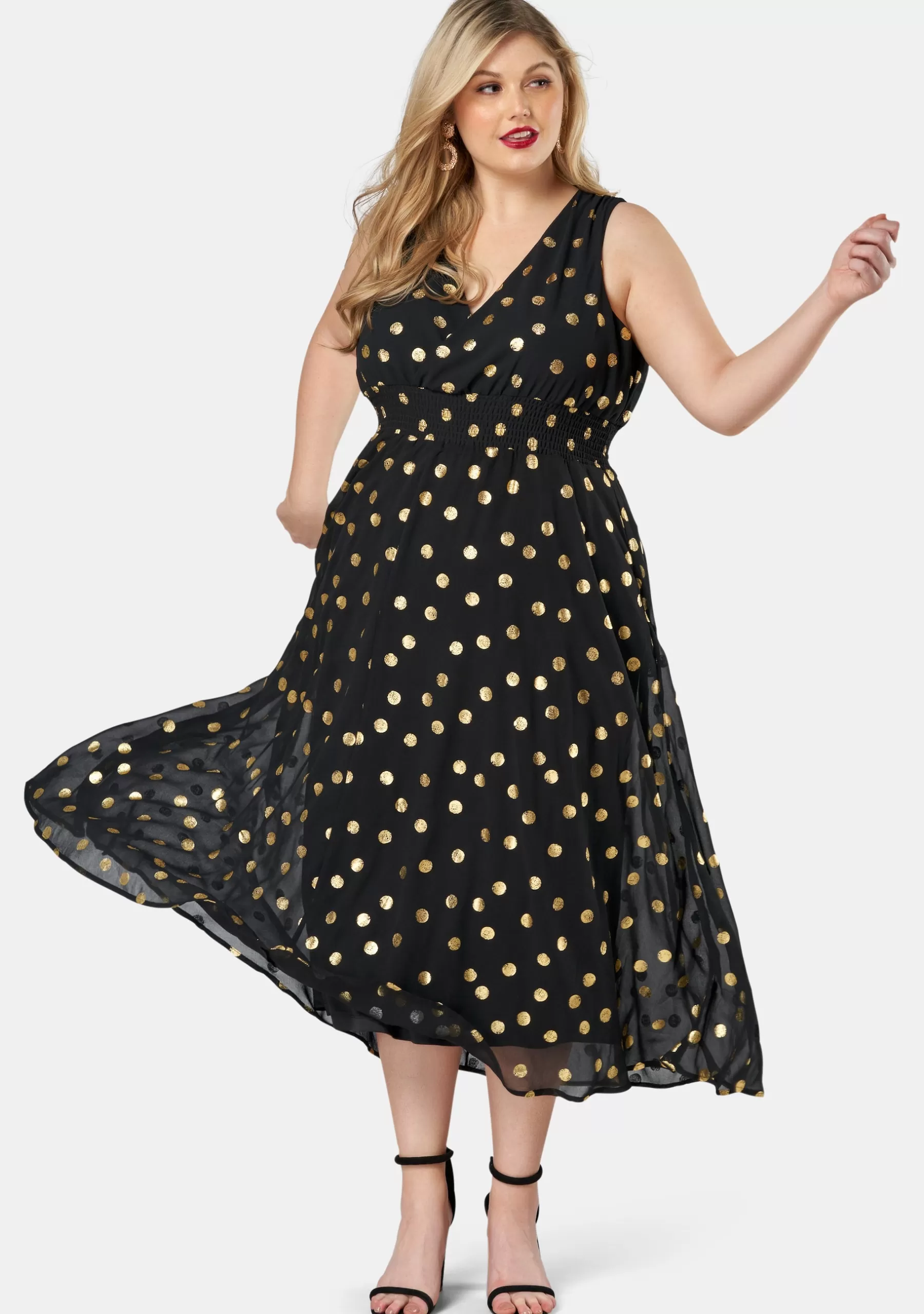 Curve Project Maxi Dresses>Gift Of Gold Spot Maxi Dress