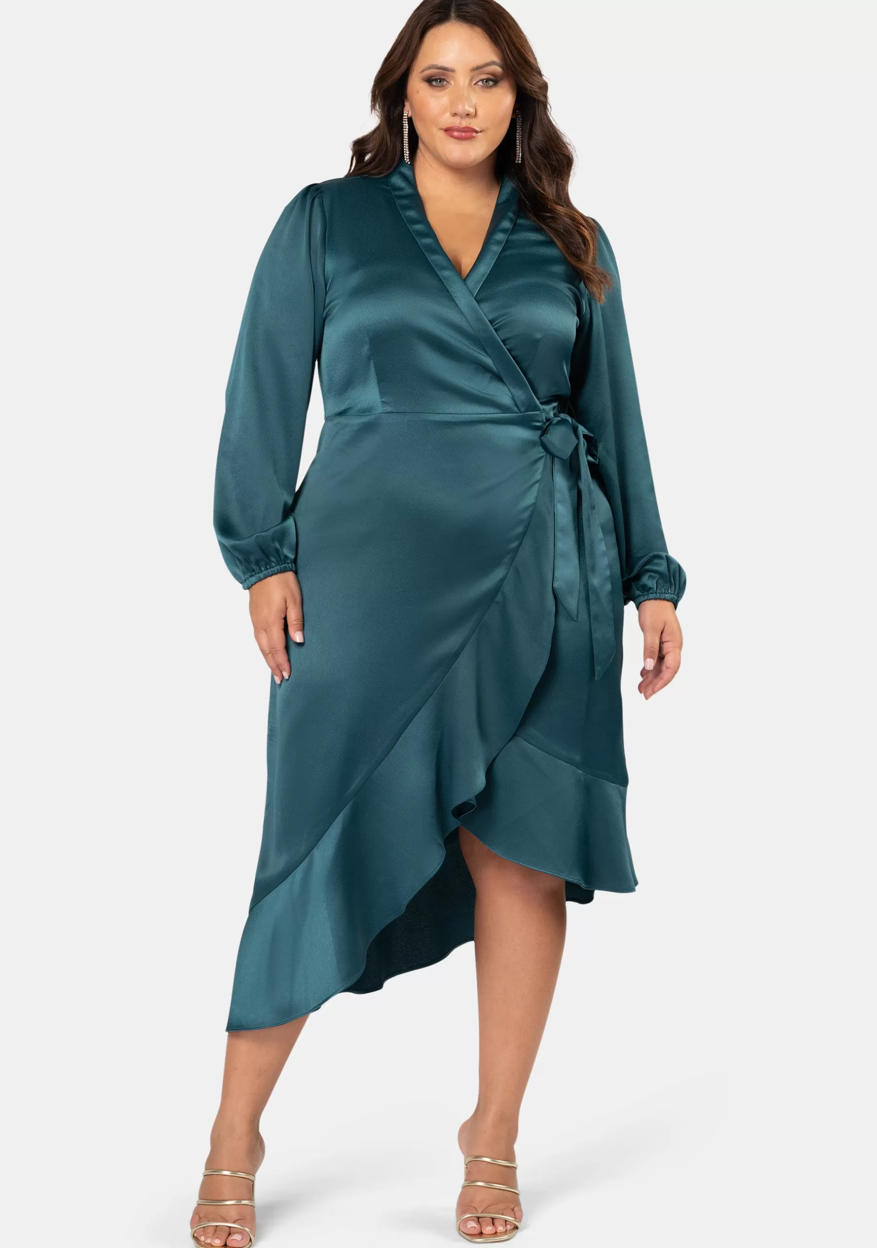 Curve Project Midi Dresses>Girl Crush Satin Wrap Dress