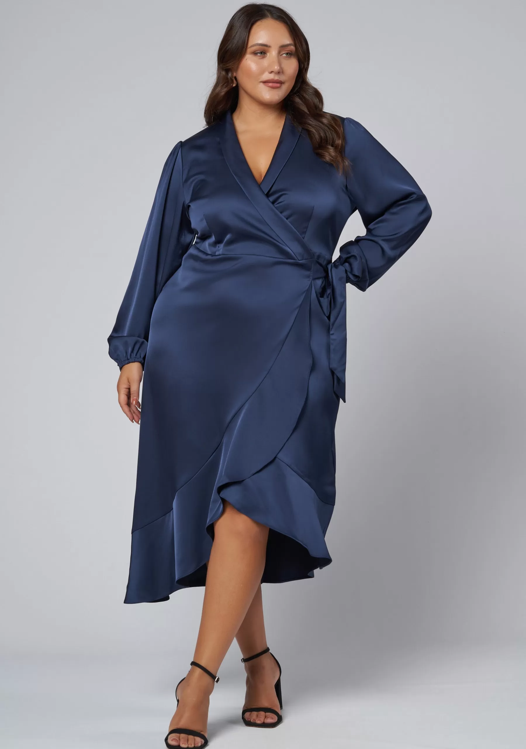 Curve Project Party Dresses | Midi Dresses>Girl Crush Satin Wrap Dress