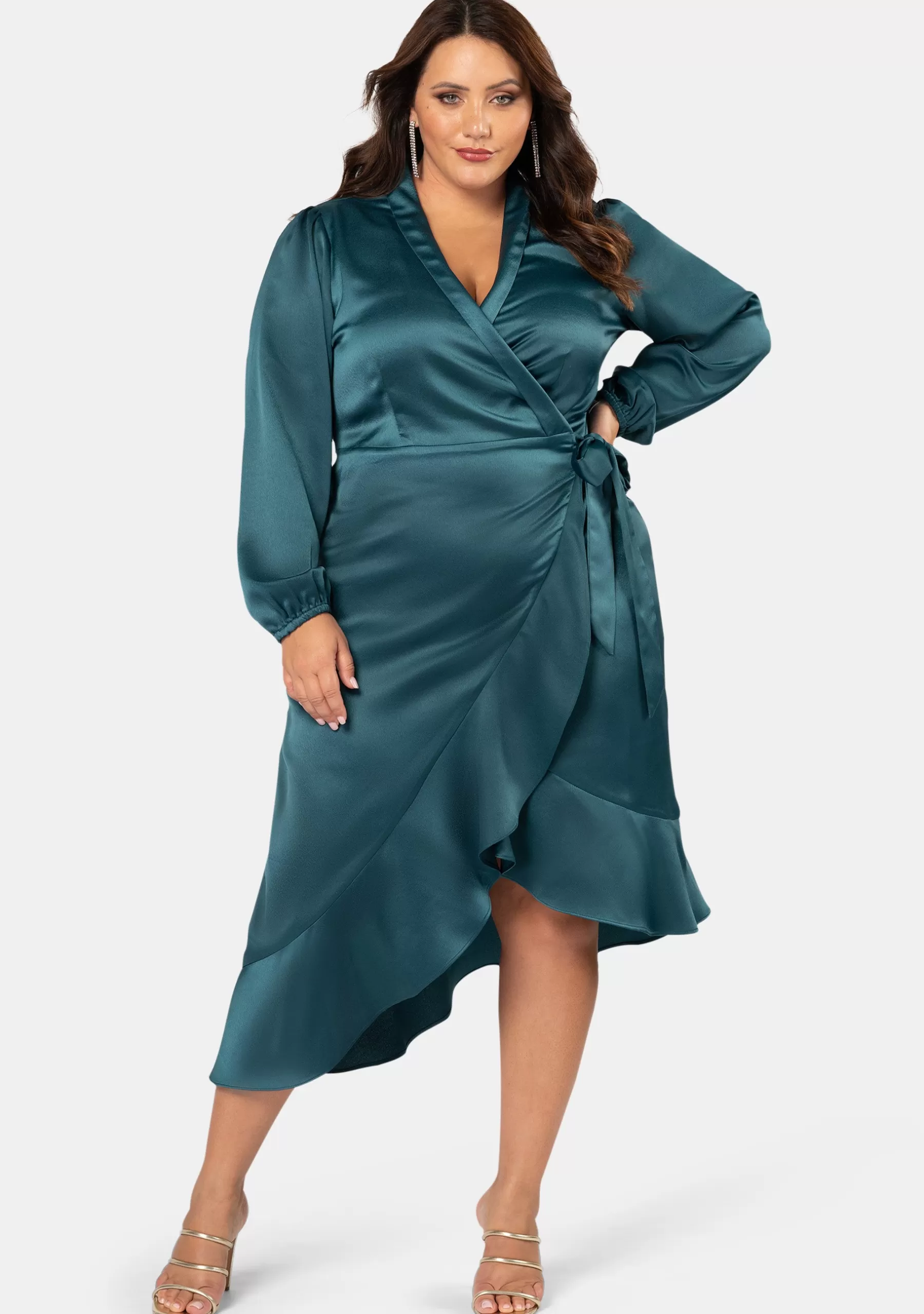 Curve Project Midi Dresses>Girl Crush Satin Wrap Dress