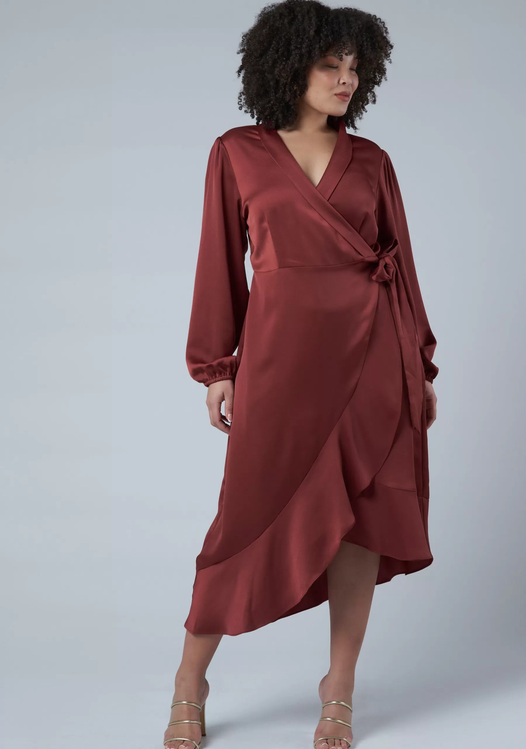 Curve Project Party Dresses | Midi Dresses>Girl Crush Satin Wrap Dress