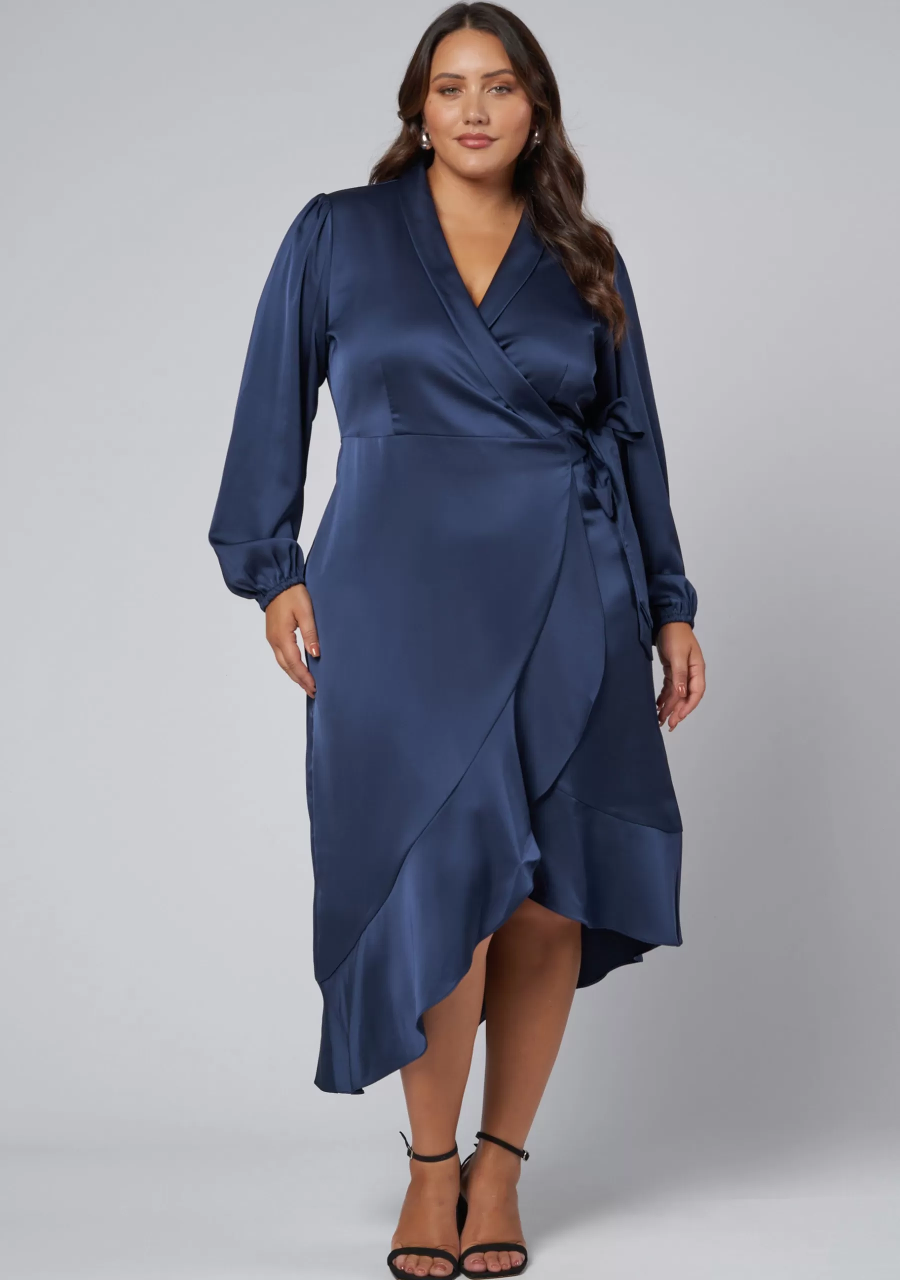 Curve Project Party Dresses | Midi Dresses>Girl Crush Satin Wrap Dress
