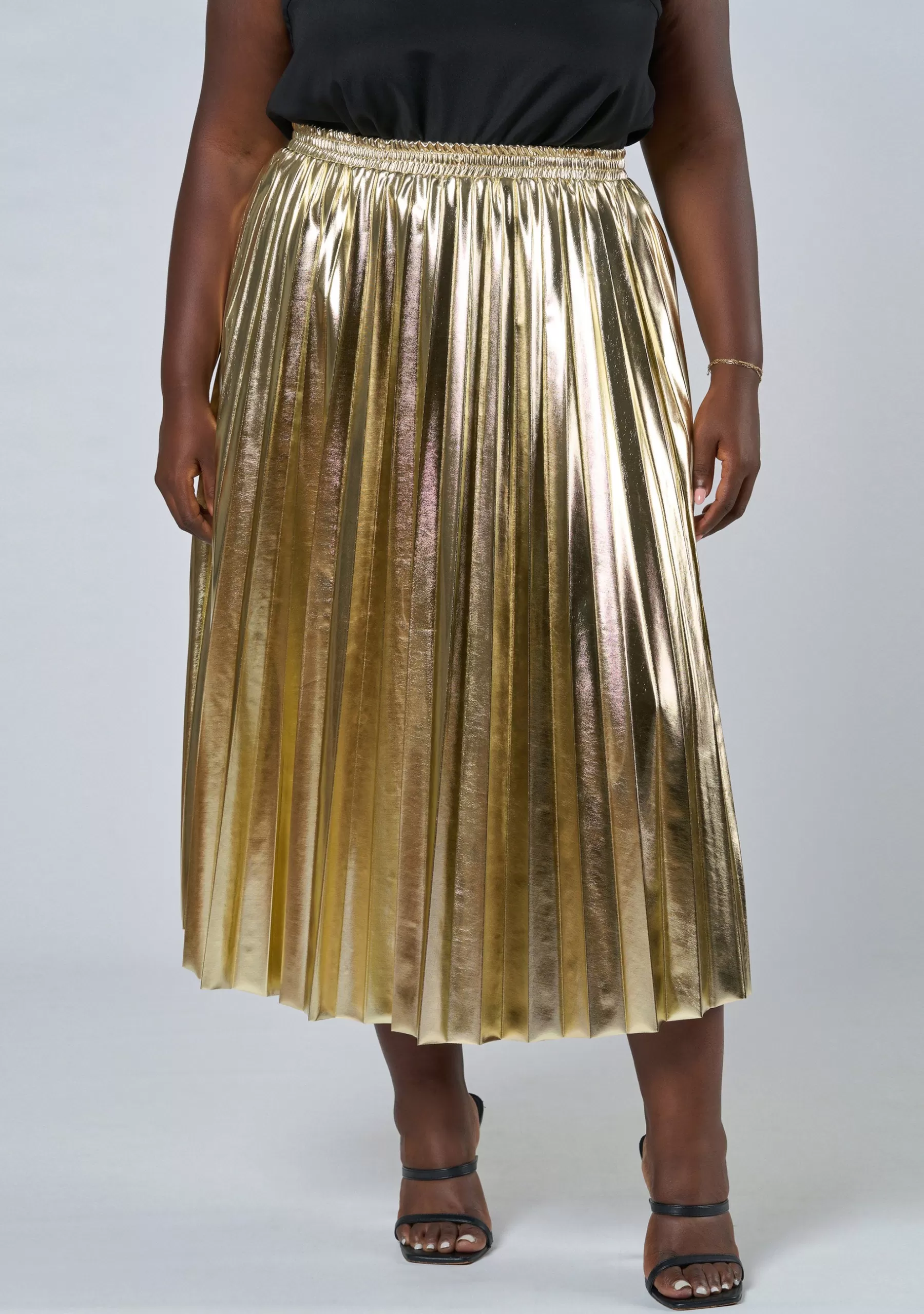Curve Project Midi Skirts>Halle Metallic Pleated Skirt