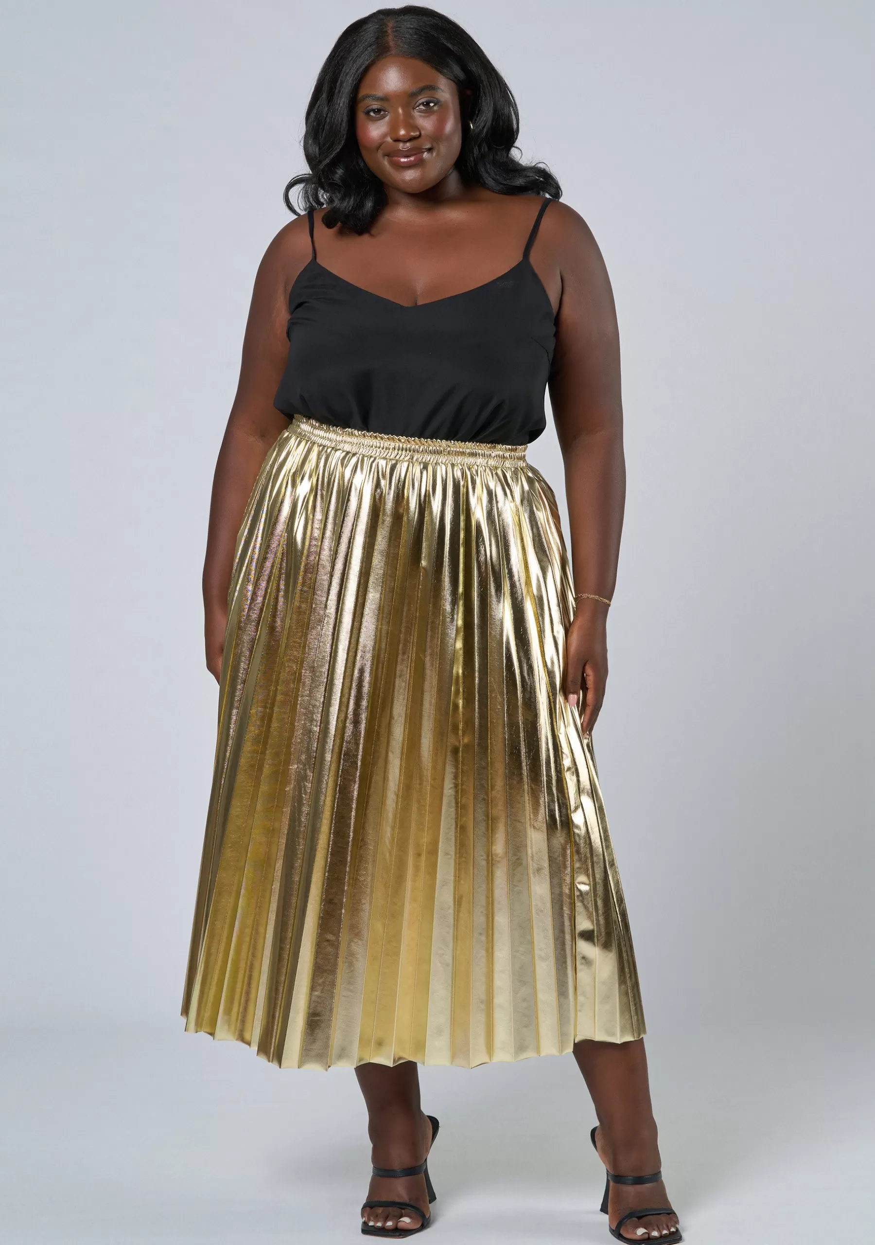 Curve Project Midi Skirts>Halle Metallic Pleated Skirt