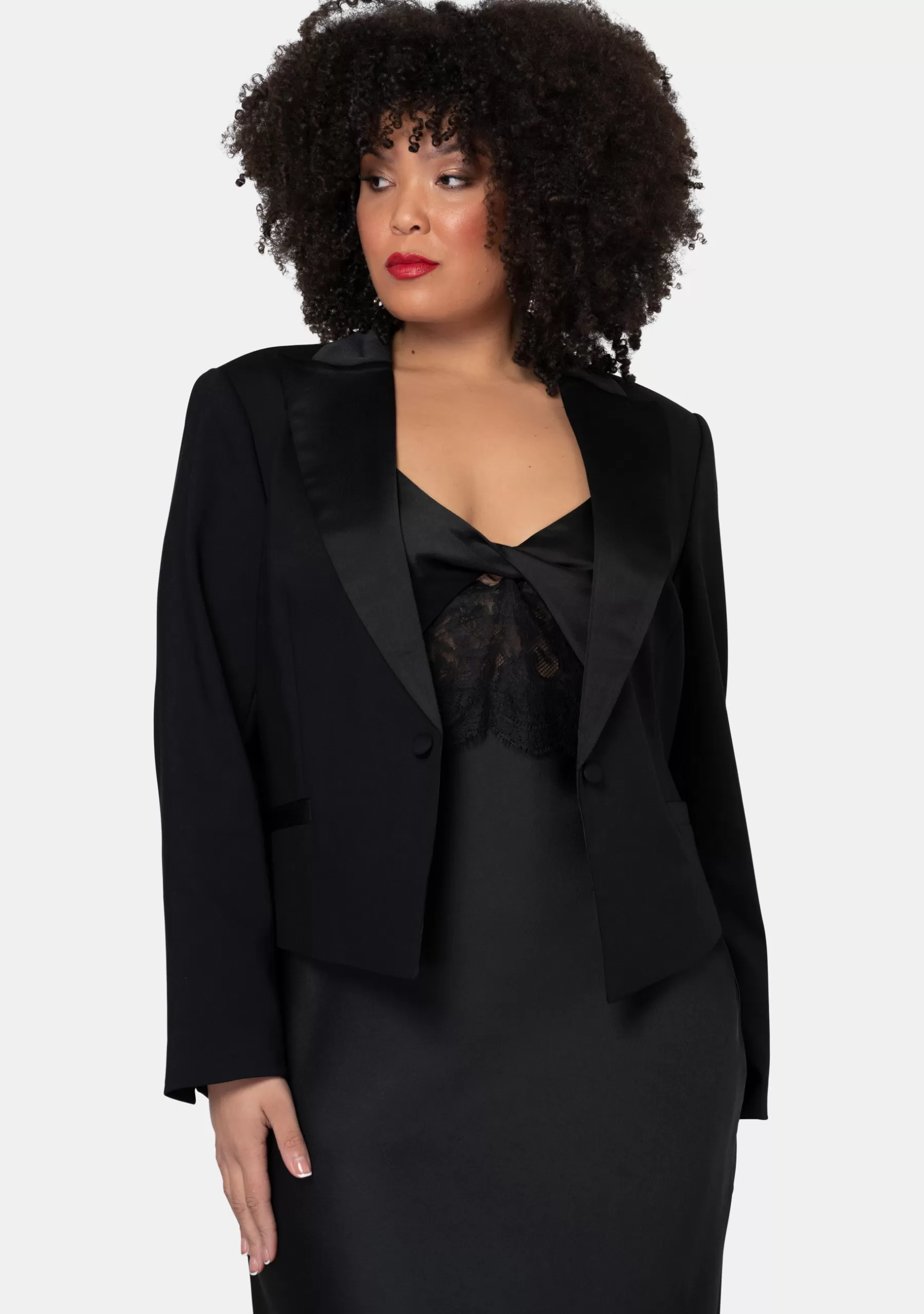 Curve Project Blazers | Jackets & Coats>Her Satin Trim Crop Blazer