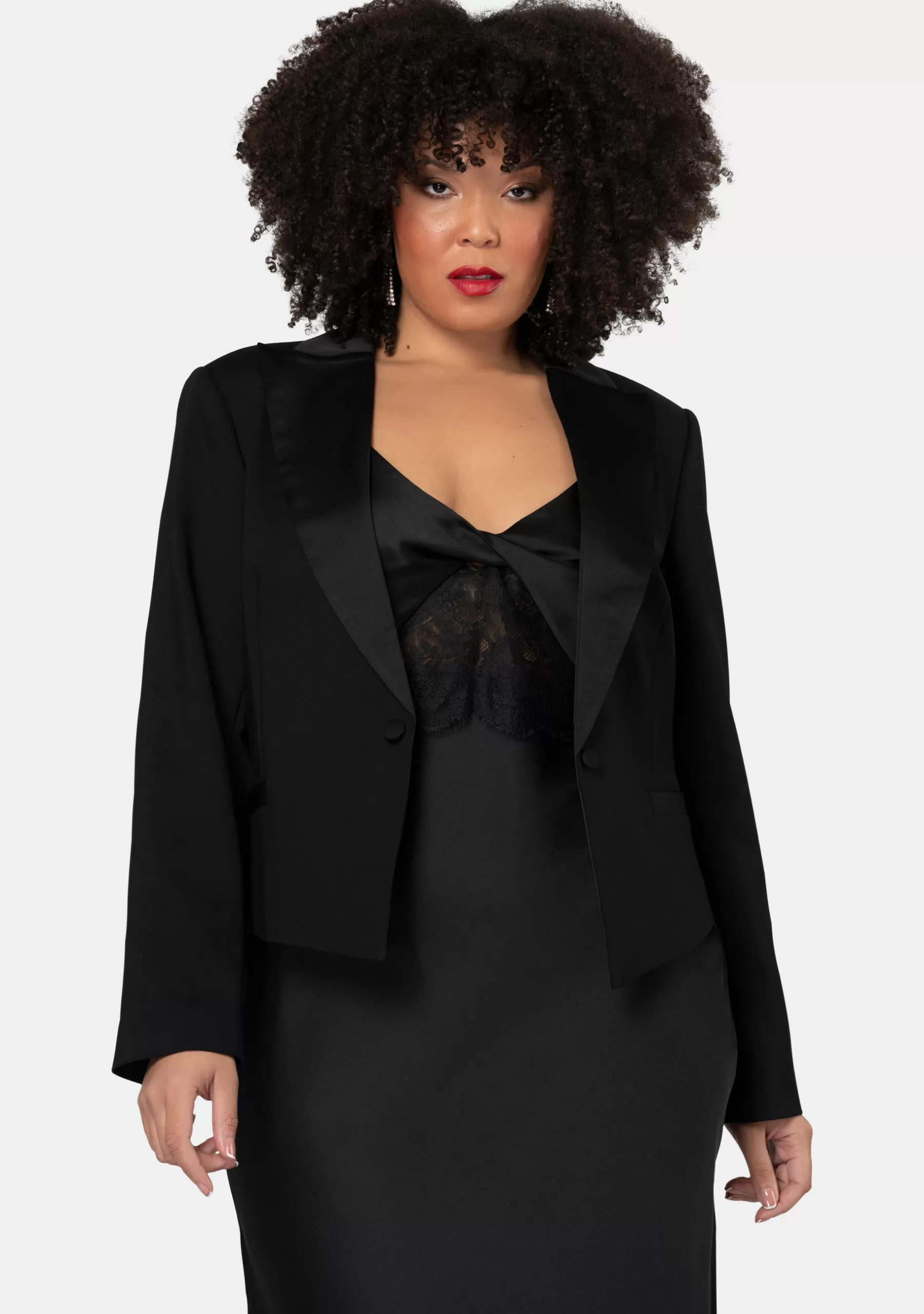 Curve Project Blazers | Jackets & Coats>Her Satin Trim Crop Blazer
