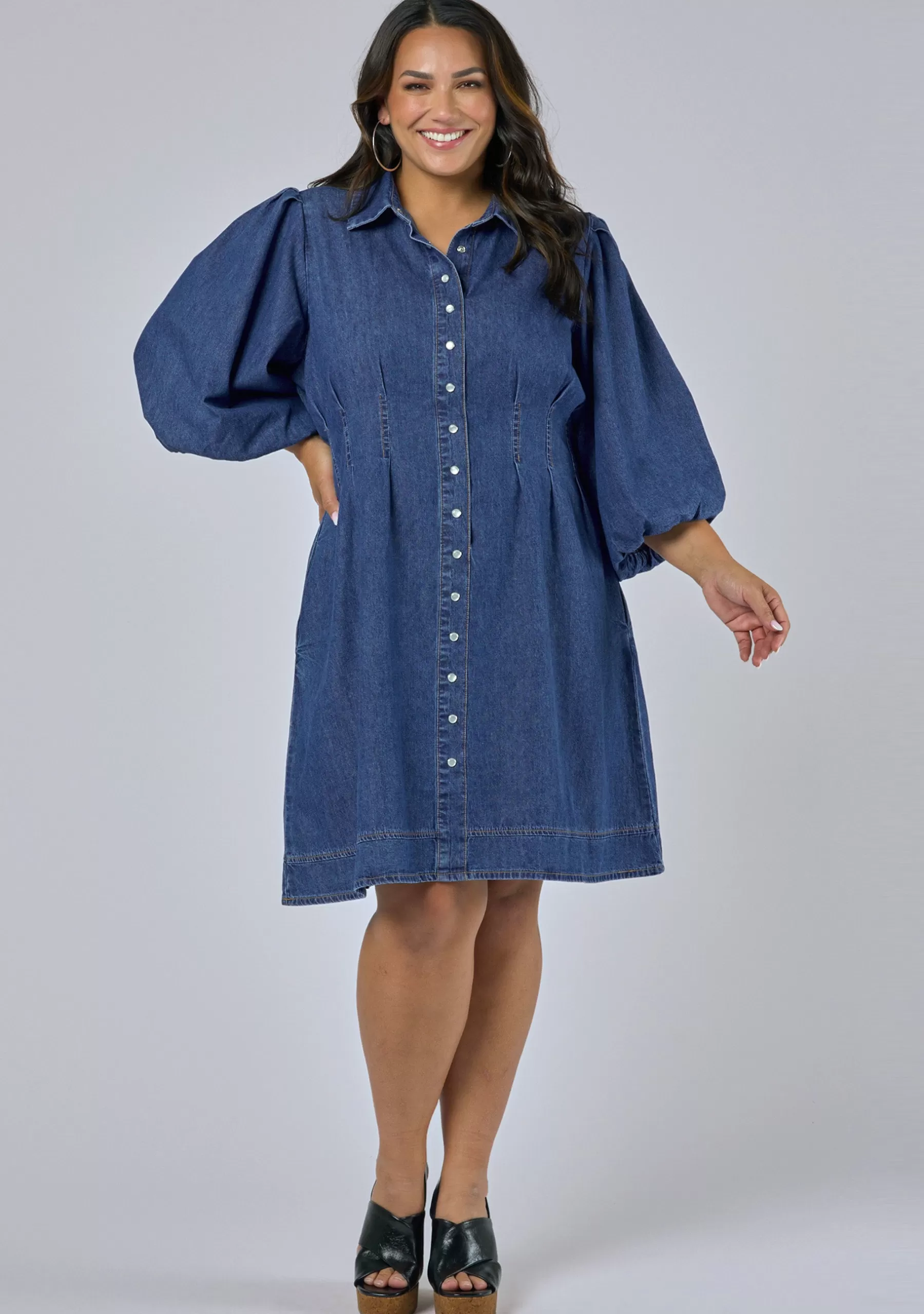 Curve Project Denim | Mini Dresses>Julies Denim Shirt Dress