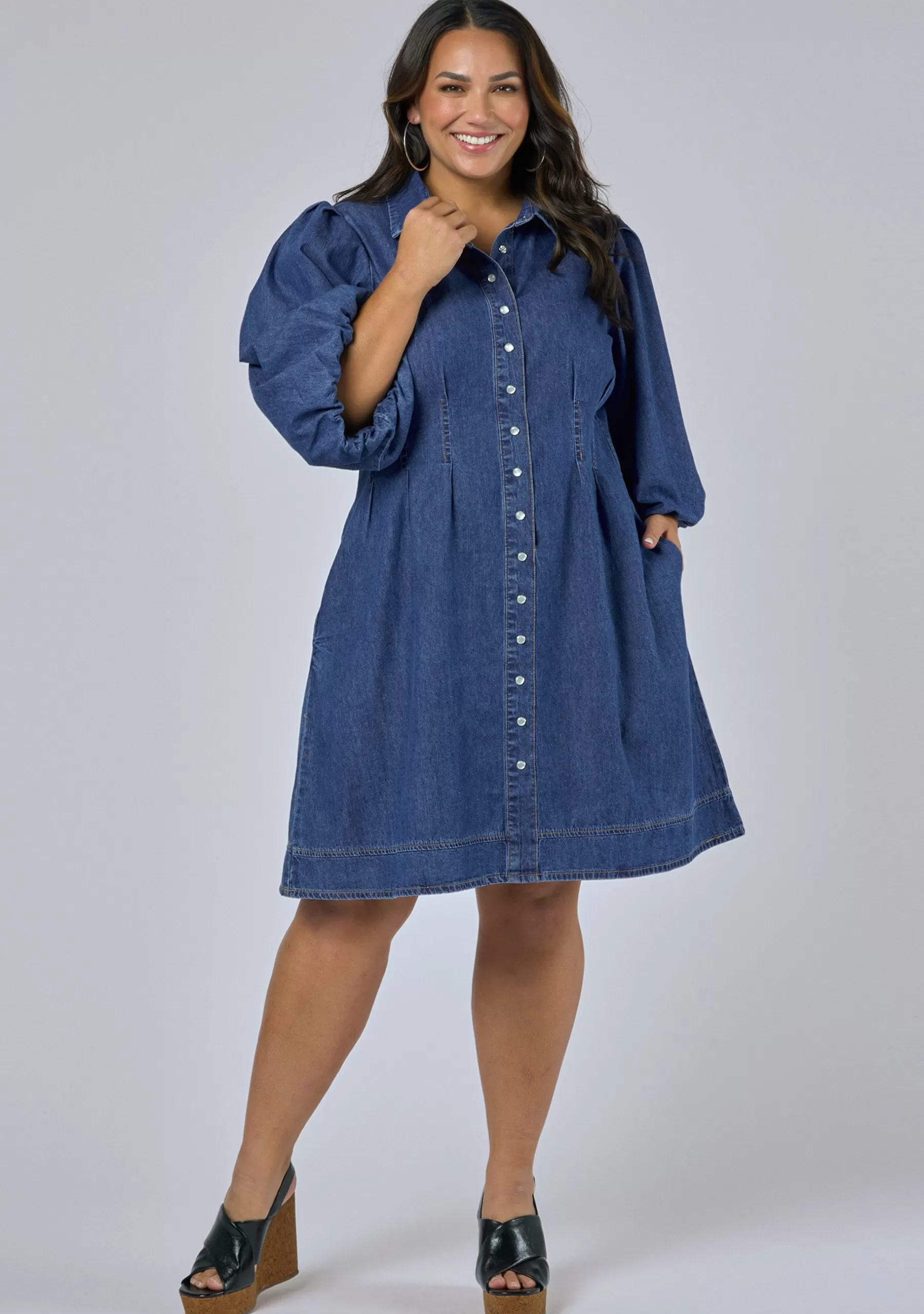 Curve Project Denim | Mini Dresses>Julies Denim Shirt Dress