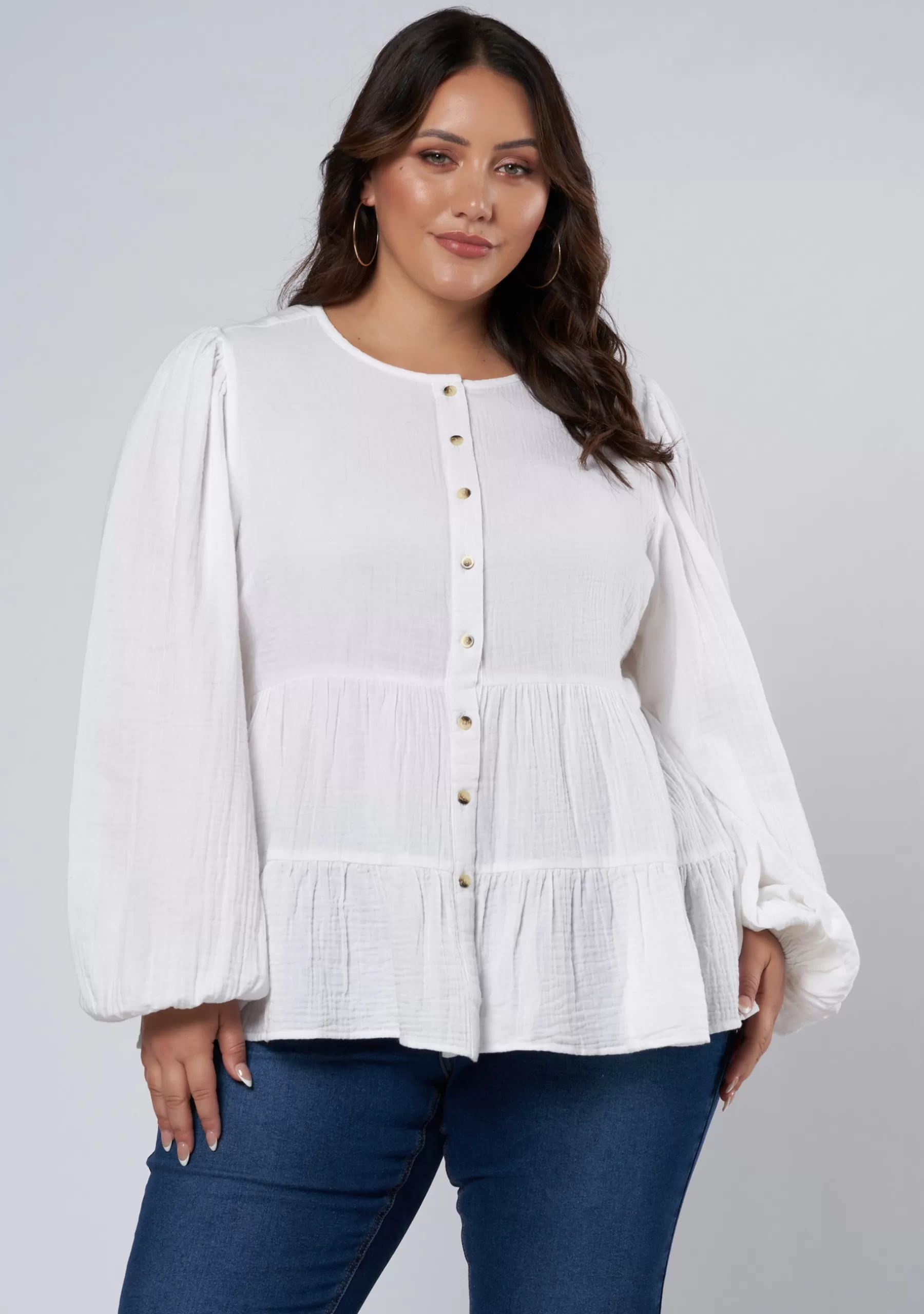 Curve Project Shirts & Blouses>Lalita Tiered Cotton Top