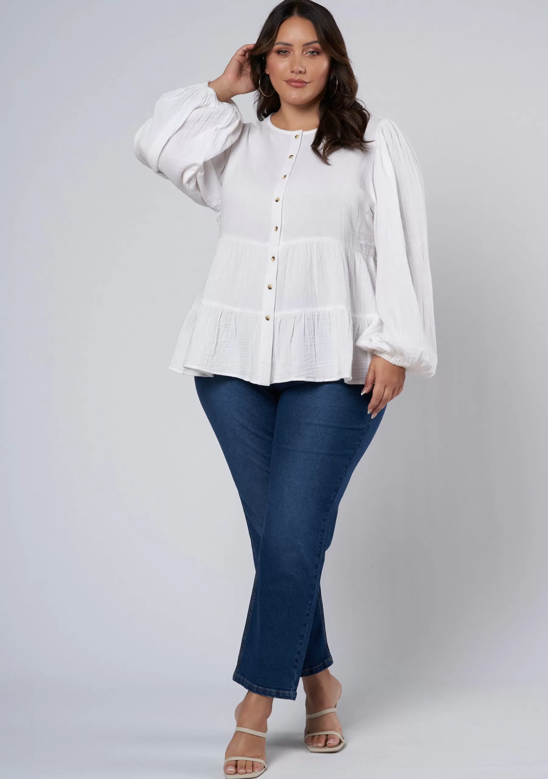 Curve Project Shirts & Blouses>Lalita Tiered Cotton Top