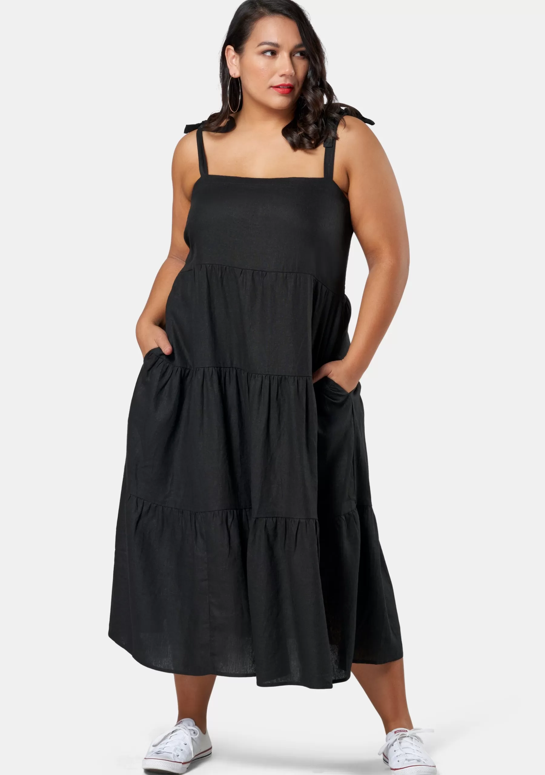 Curve Project Black Dresses | Midi Dresses>Movin On Up Linen Dress