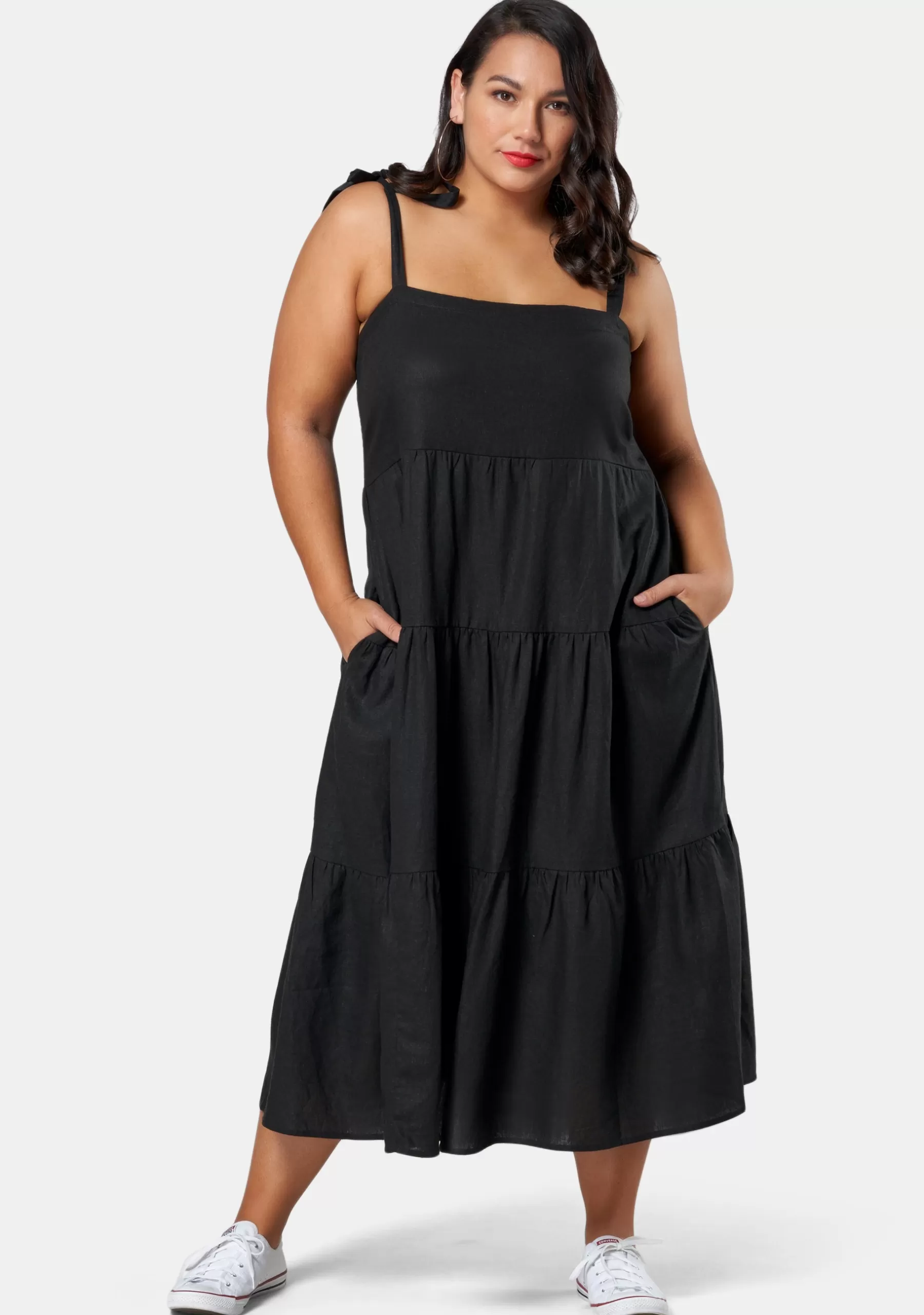 Curve Project Black Dresses | Midi Dresses>Movin On Up Linen Dress
