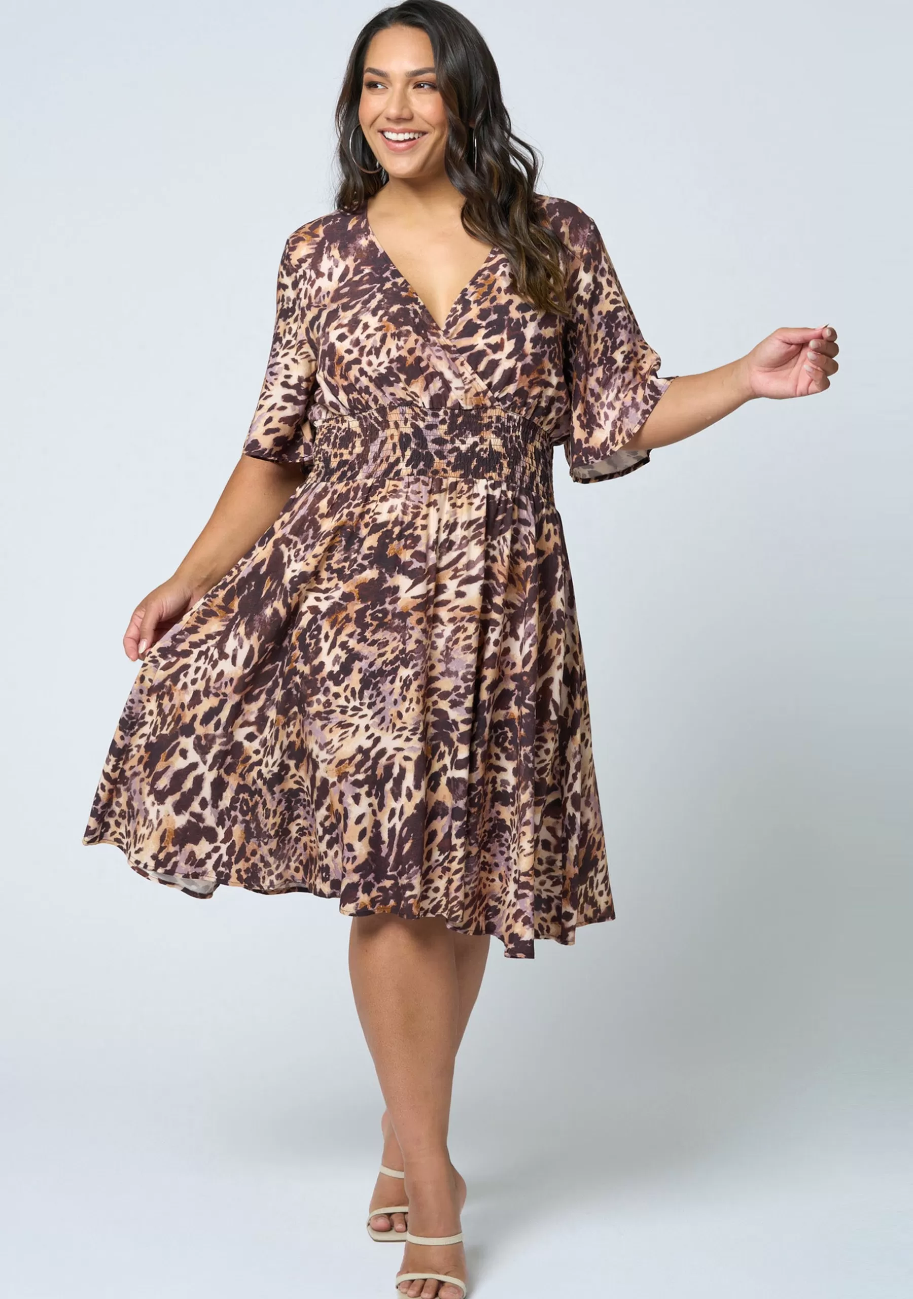 Curve Project Midi Dresses>Nelly Flutter Sleeve Dress