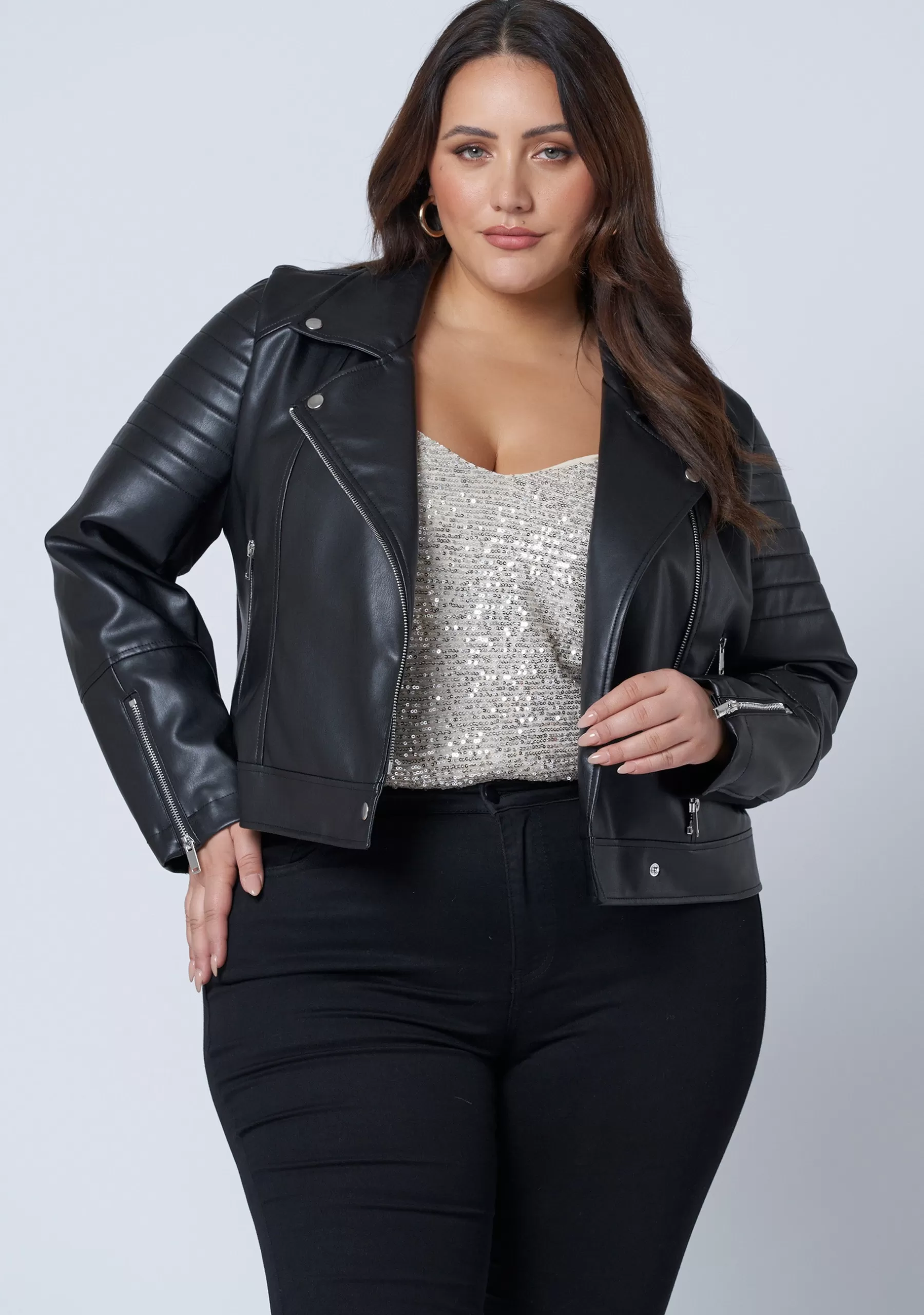 Curve Project Jackets & Coats>Rowdy PU Biker Jacket