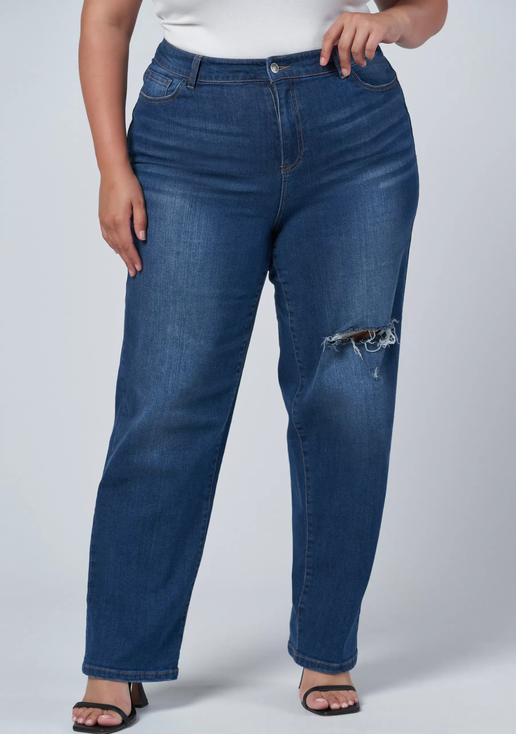 Curve Project Denim | Jeans>Ruby Straight Leg Distressed Jean