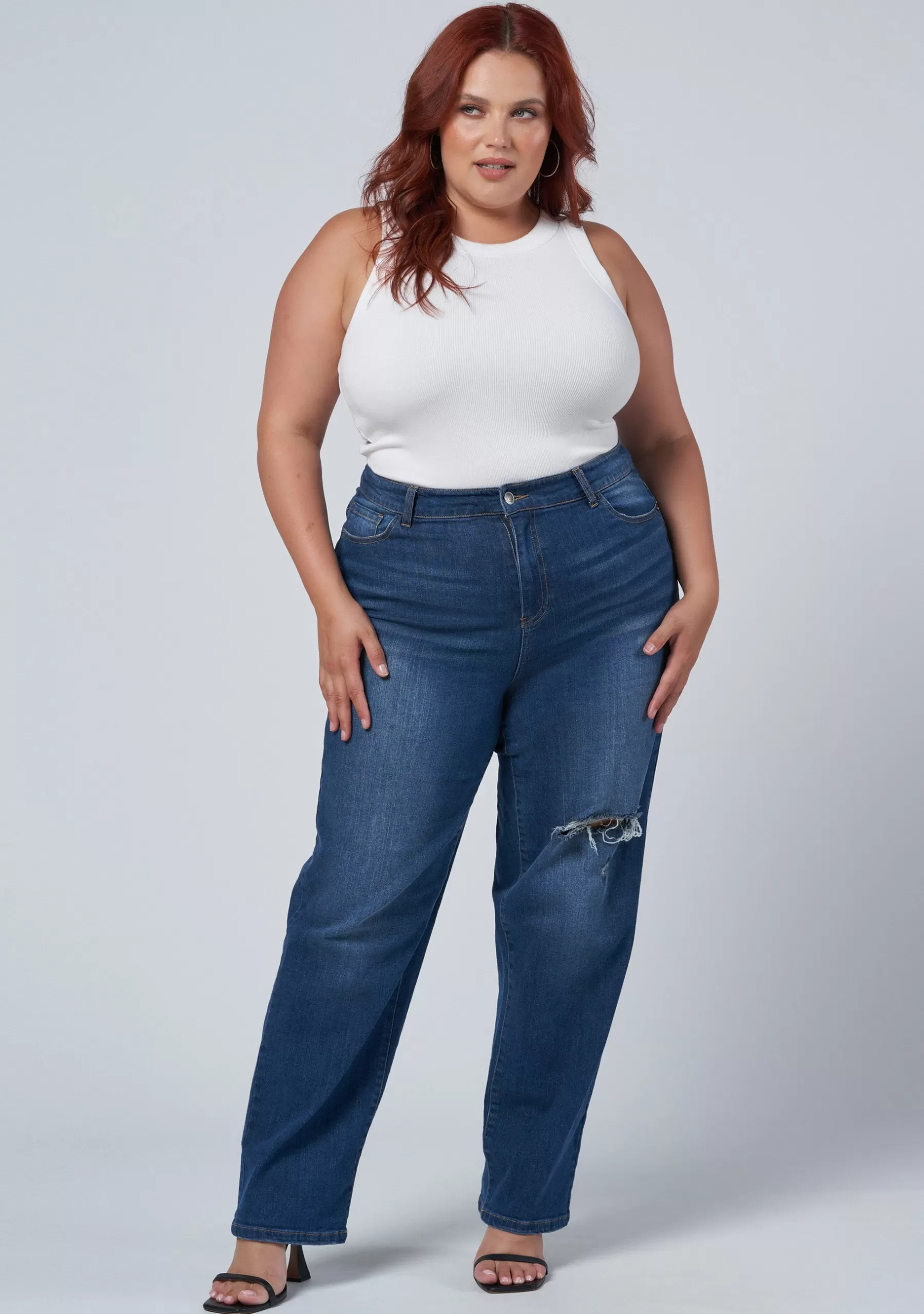 Curve Project Denim | Jeans>Ruby Straight Leg Distressed Jean