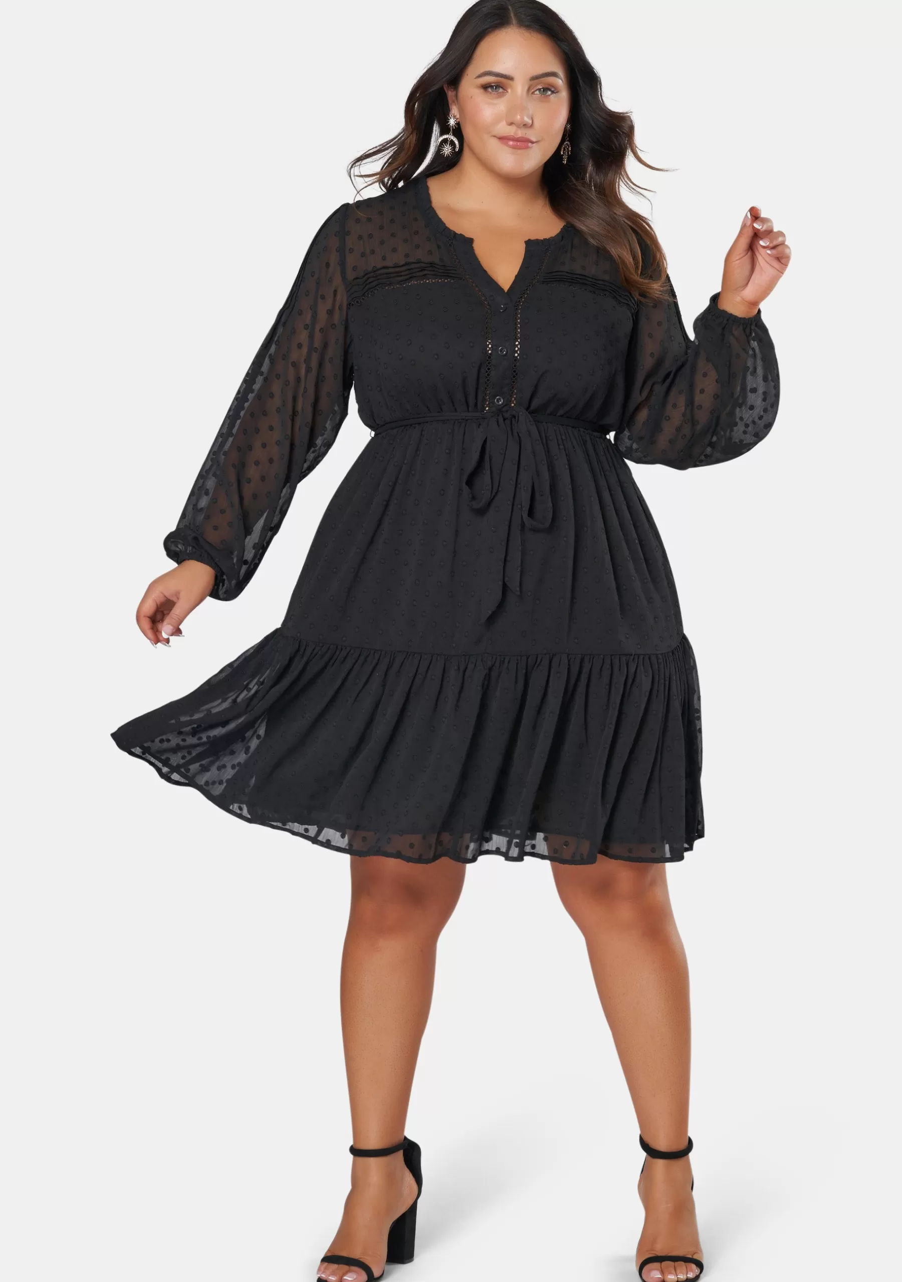 Curve Project Party Dresses | Black Dresses>Sheer Silhouette Smock Dress