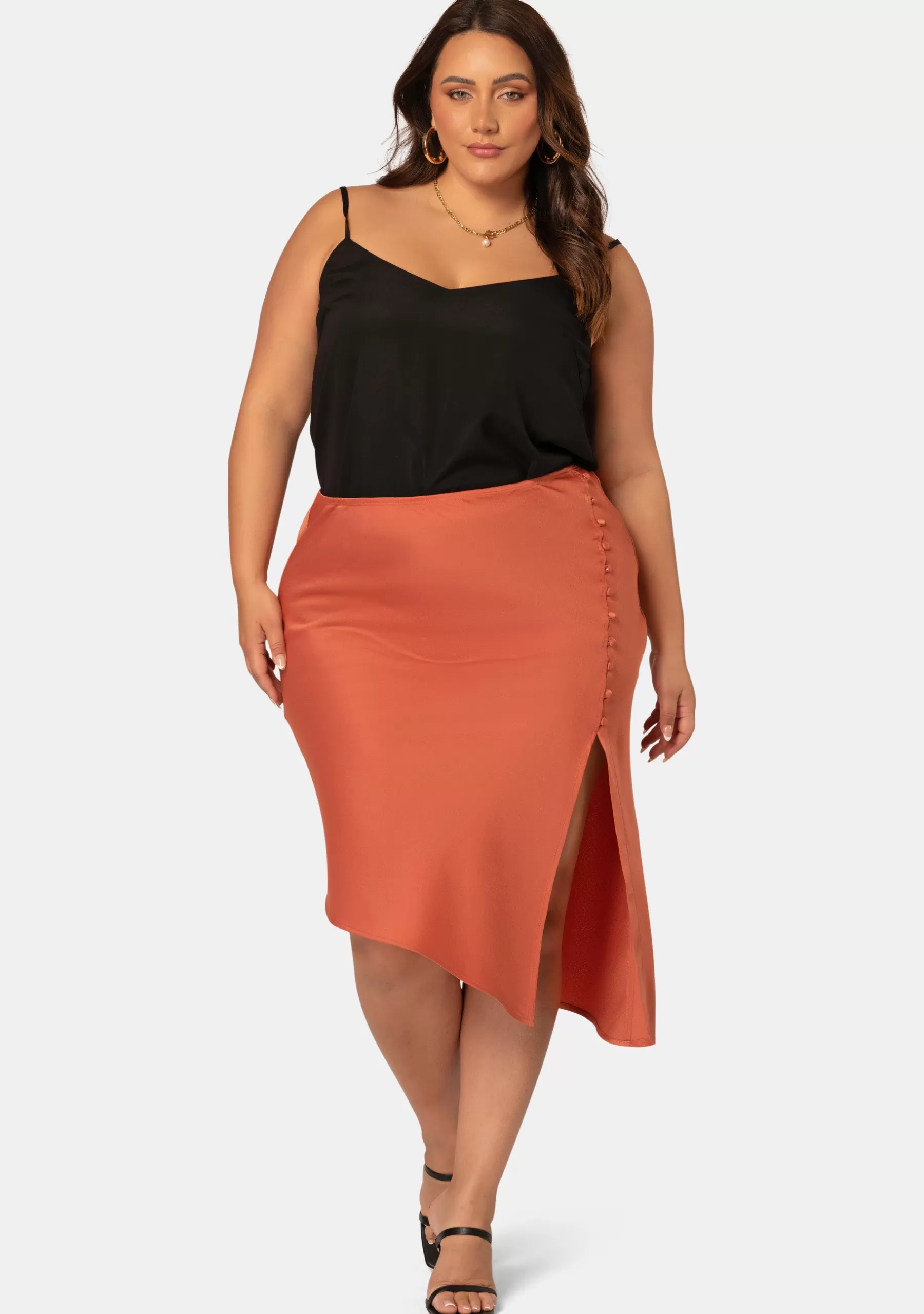 Curve Project Midi Skirts>Stella Satin Skirt