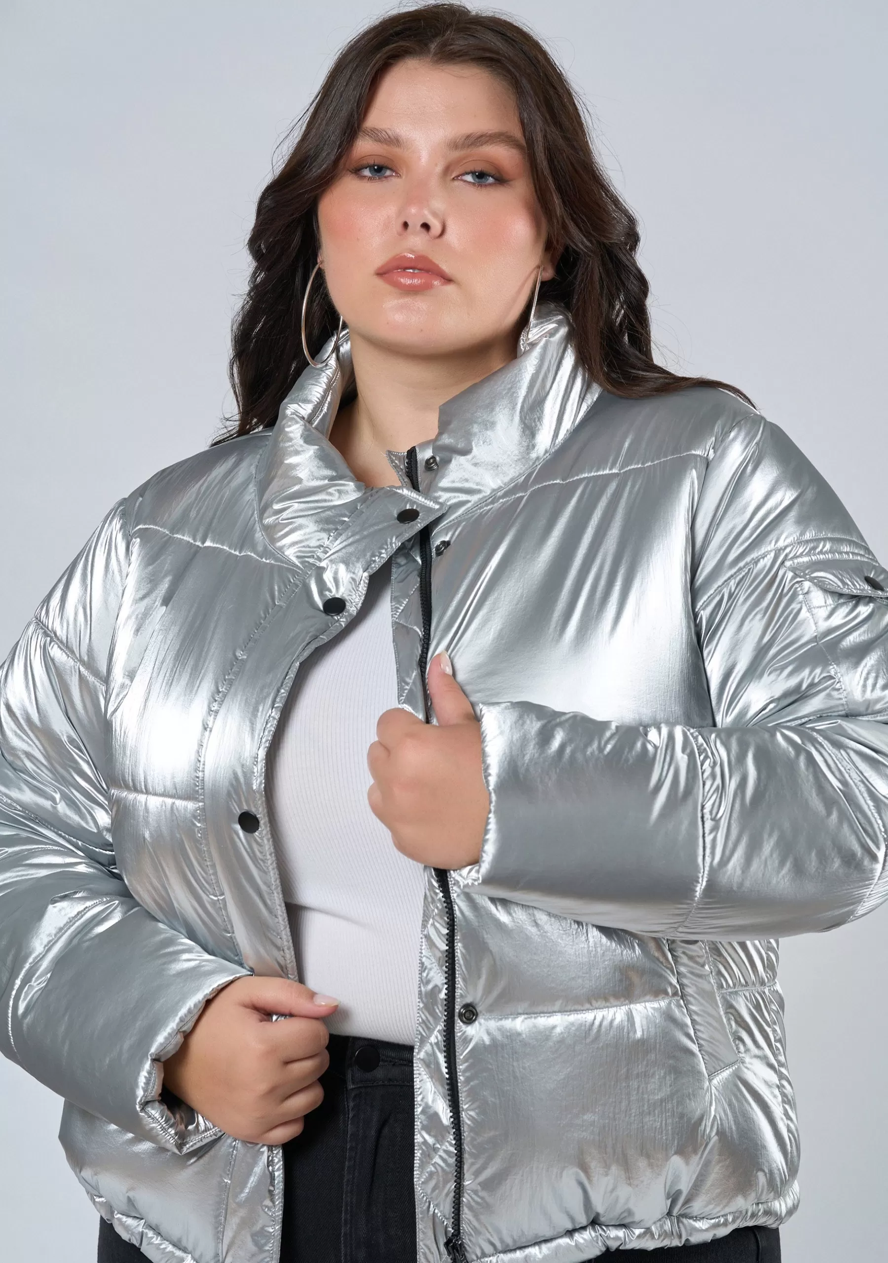 Curve Project Jackets & Coats>Superfly Silver Puffa Jacket
