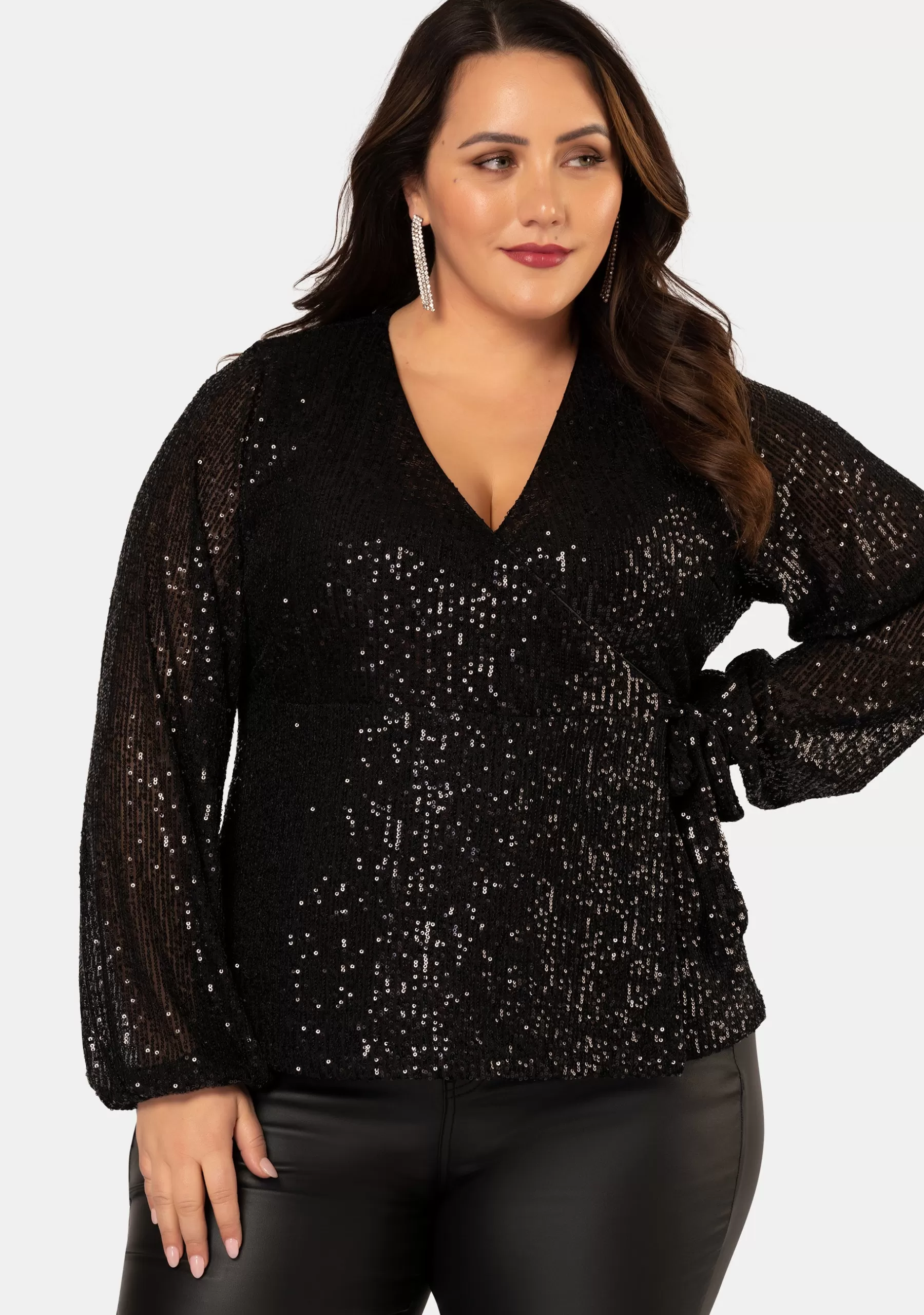 Curve Project Shirts & Blouses>Under Wraps Sequin Top